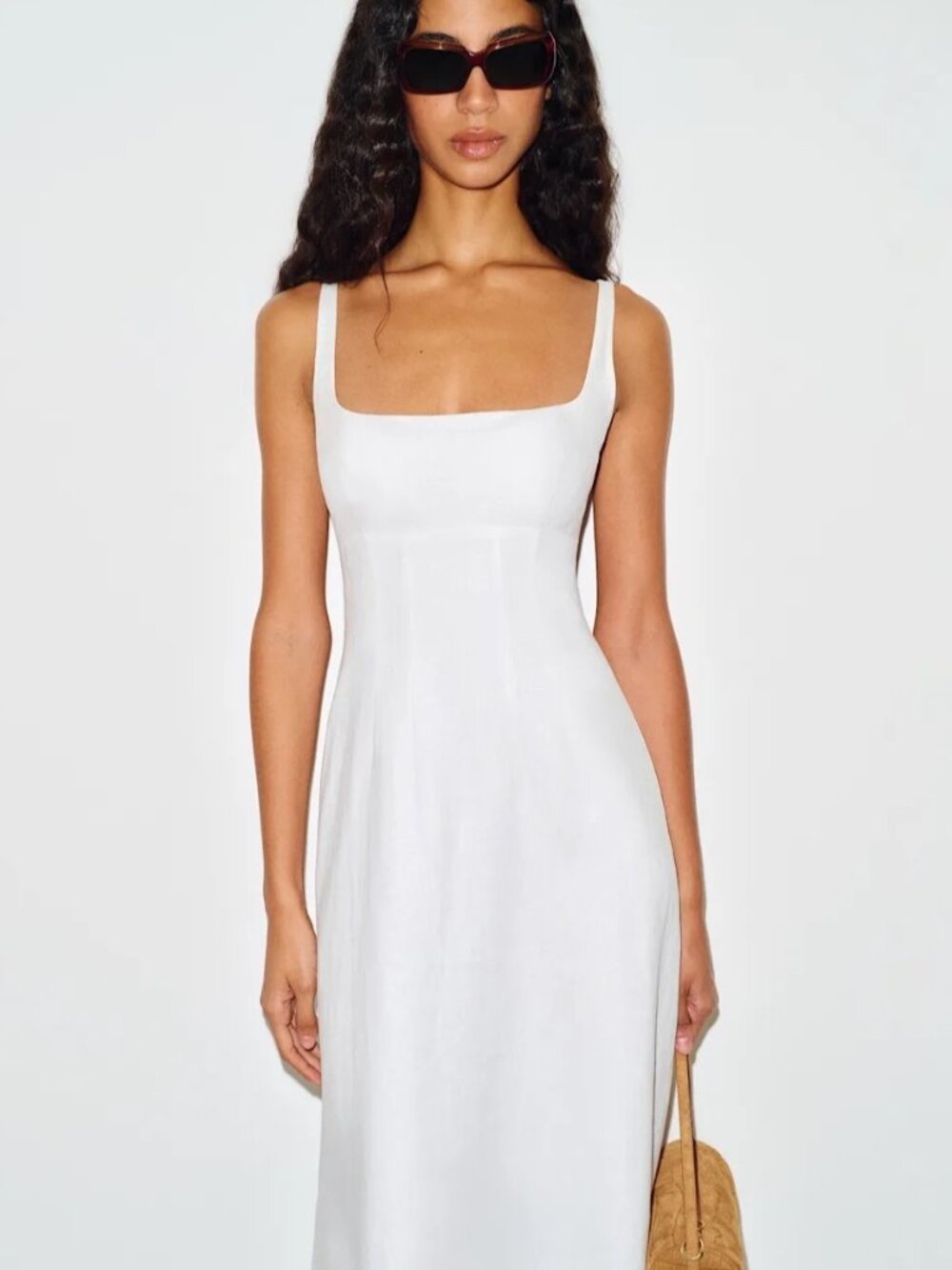 NEW Reformation Sabine Long Sleeveless Linen Dress Dunes White | US 6 UK 10